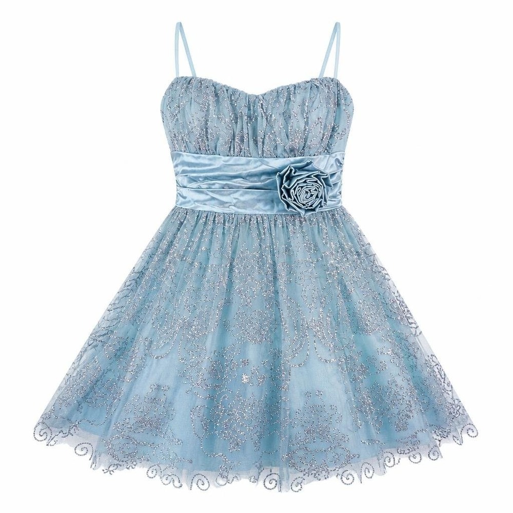 Y2K Princess B Smart Dress 5 Icy Blue Glitter Tulle Homecoming Prom Fit Flare